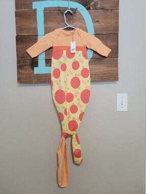 Monica + Andy  Orange & Peach Pizza Print Knotted Organic Cotton One-Piece Nwt